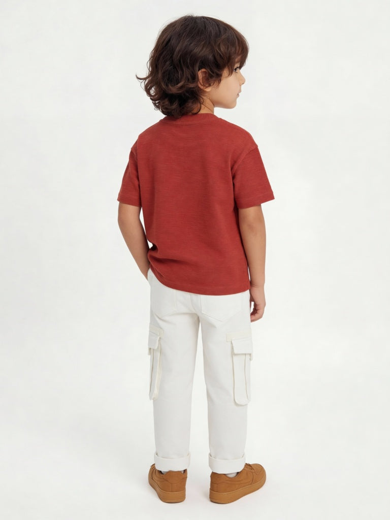 HOP Kids Boys Cream Cargo-Style Mid-Rise Cotton Pants