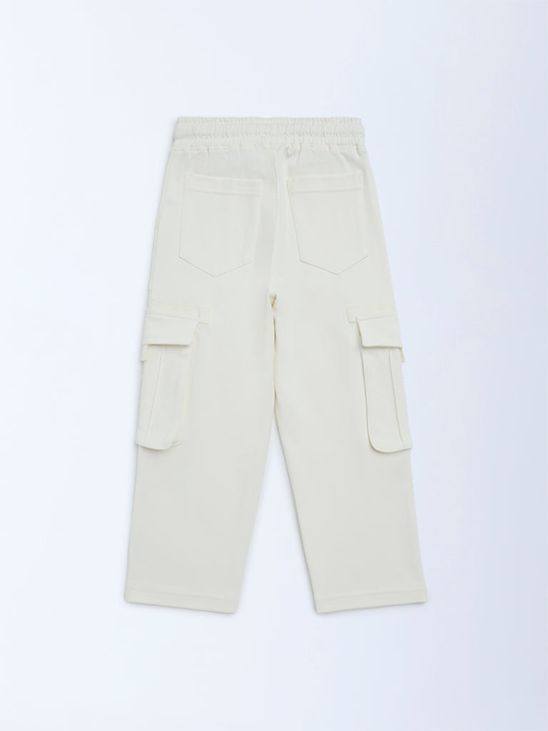 HOP Kids Boys Cream Cargo-Style Mid-Rise Cotton Pants