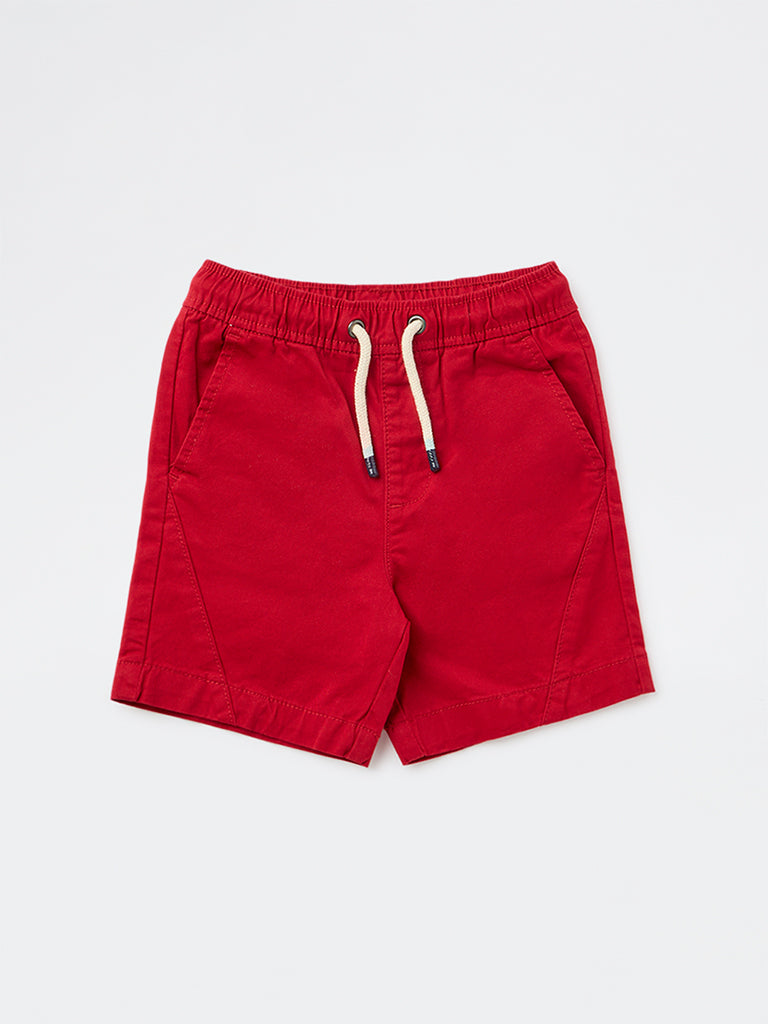 HOP Kids Boys Red Mid-Rise Cotton-Blend Shorts