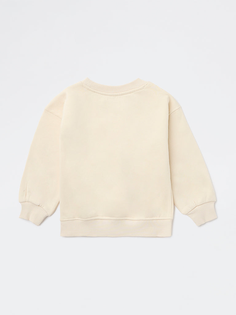 HOP Kids Girls Beige Embroidered Cotton-Blend Sweatshirt