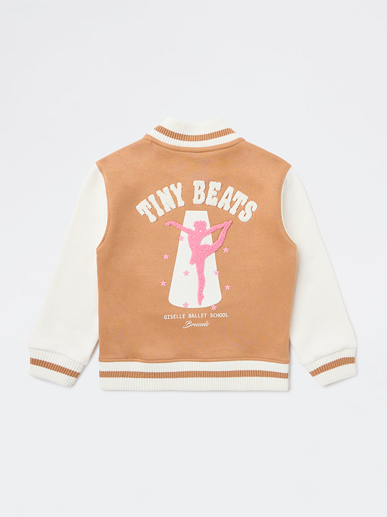 HOP Kids Girls Brown and Off-White Cotton-Blend Bomber Jacket