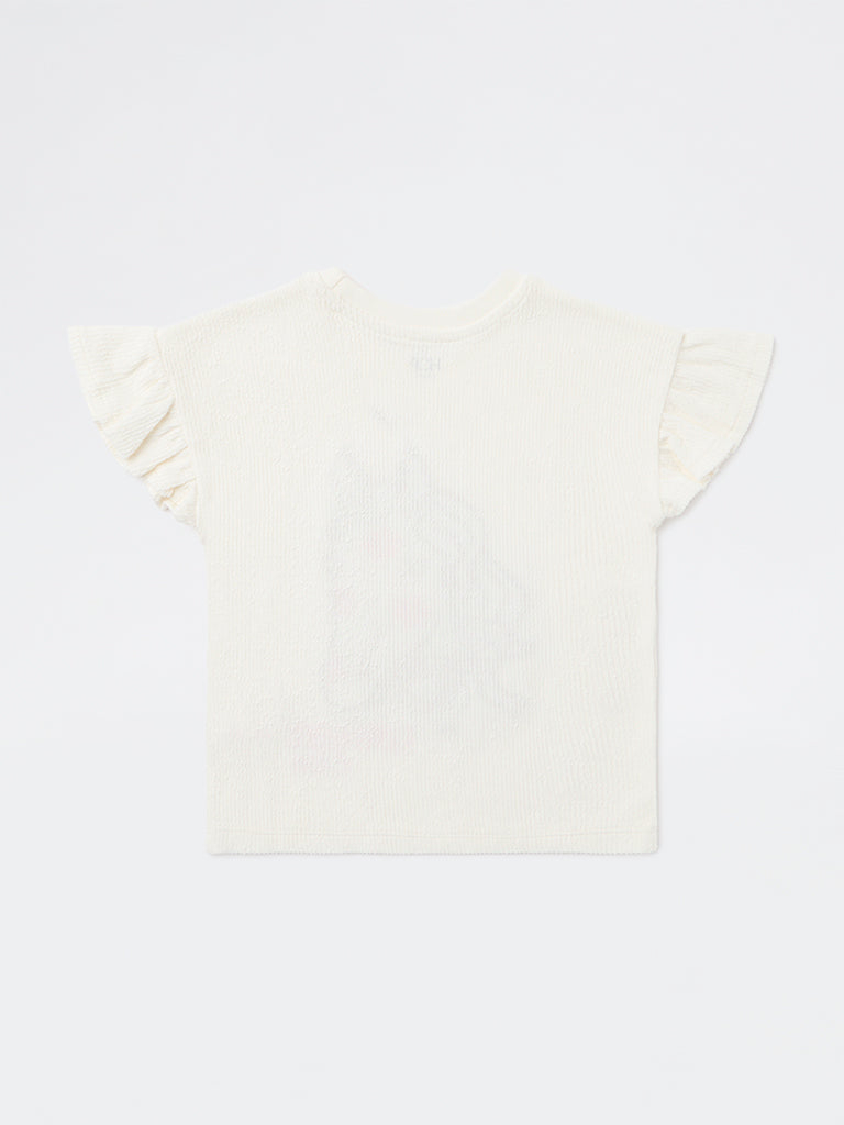 HOP Kids Girls Off-White Embroidered Cotton Top