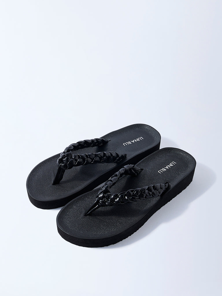 LUNA BLU Black Braided Comfort Flip-Flops