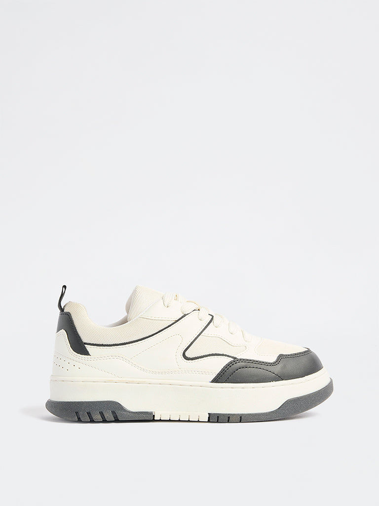 LUNA BLU White Mesh-Detailed Lace-Up Sneakers