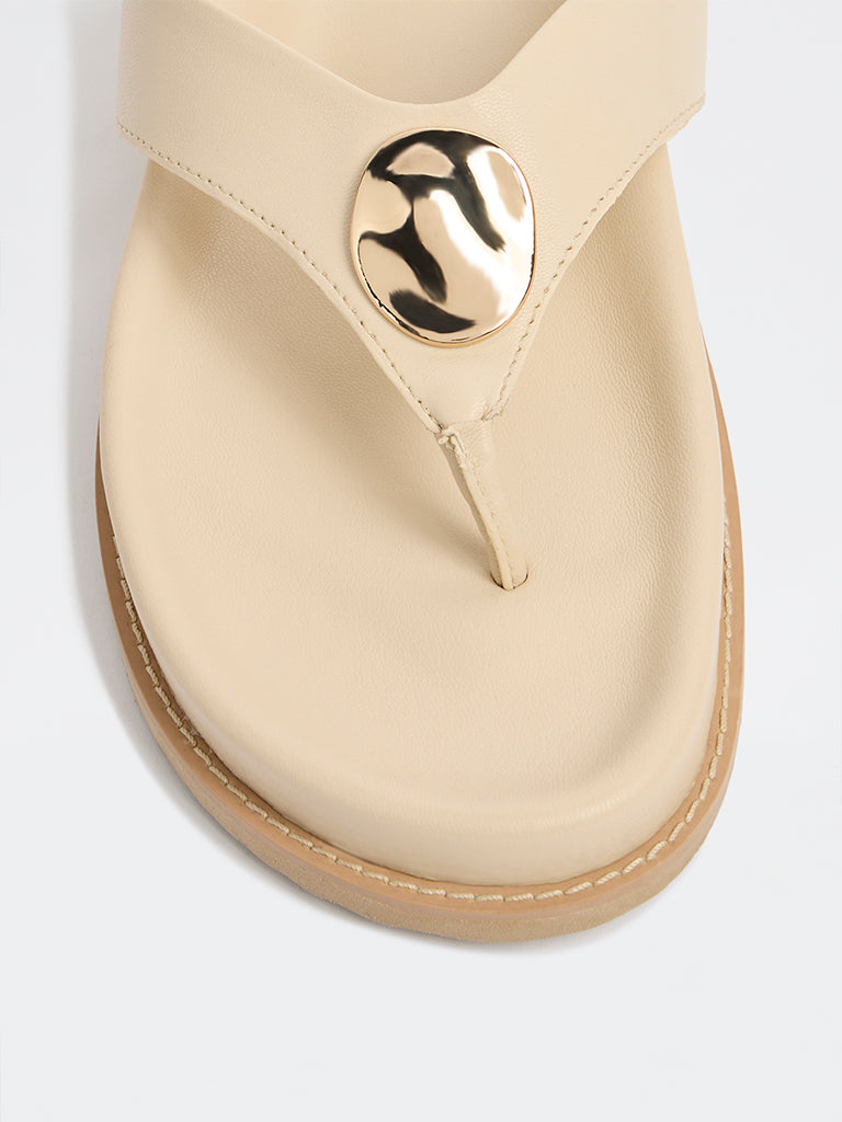 LUNA BLU Ivory Metal-Detailed Thong Strap Sandals