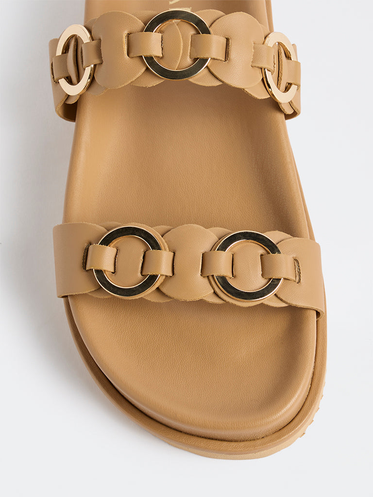 LUNA BLU Beige Ring-Detailed Dual Strap Sandals