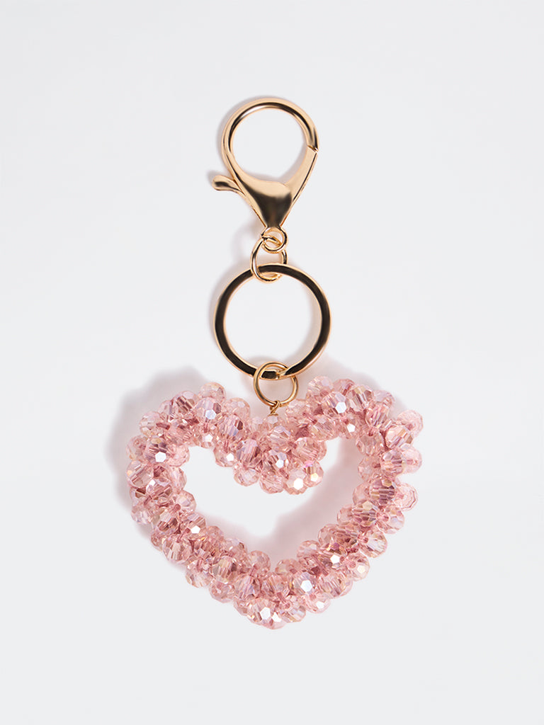 Westside Accessories Pink Beaded Heart Bag Charm