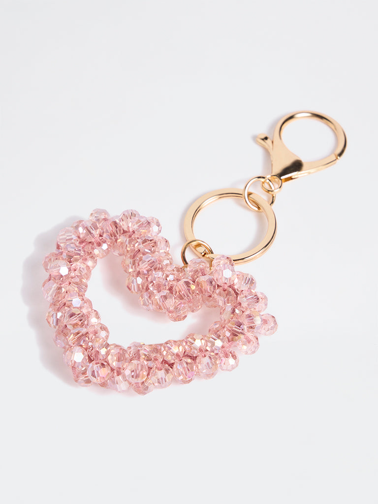 Westside Accessories Pink Beaded Heart Bag Charm