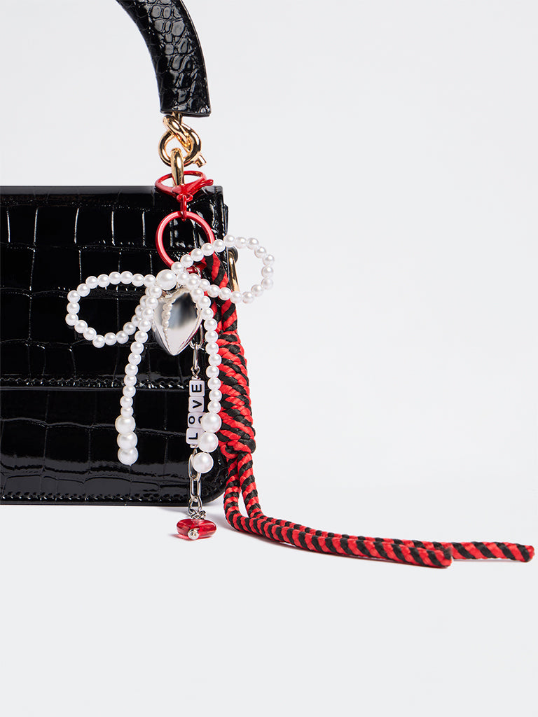 Westside Accessories Silver Heart and Bow Bag Charm