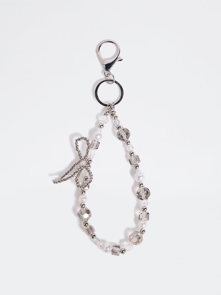 Westside Accessories Silver Beads and Bow Bag Charm