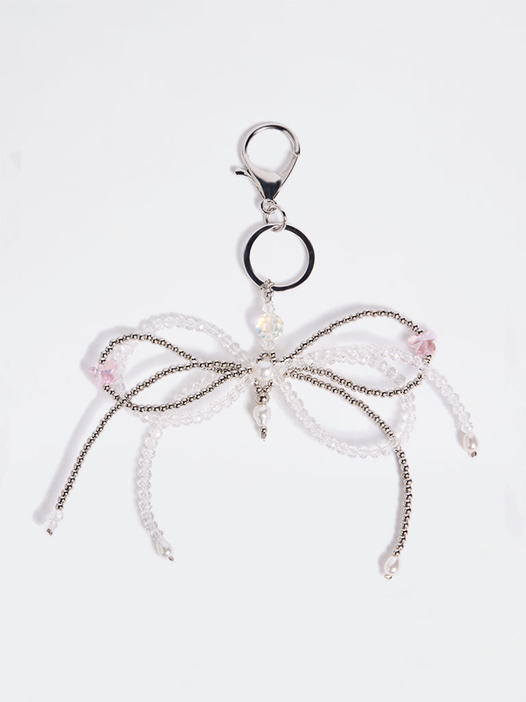 Westside Accessories Silver Beads and Bow Bag Charm