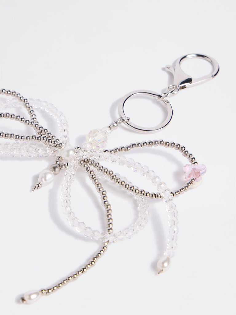 Westside Accessories Silver Beads and Bow Bag Charm