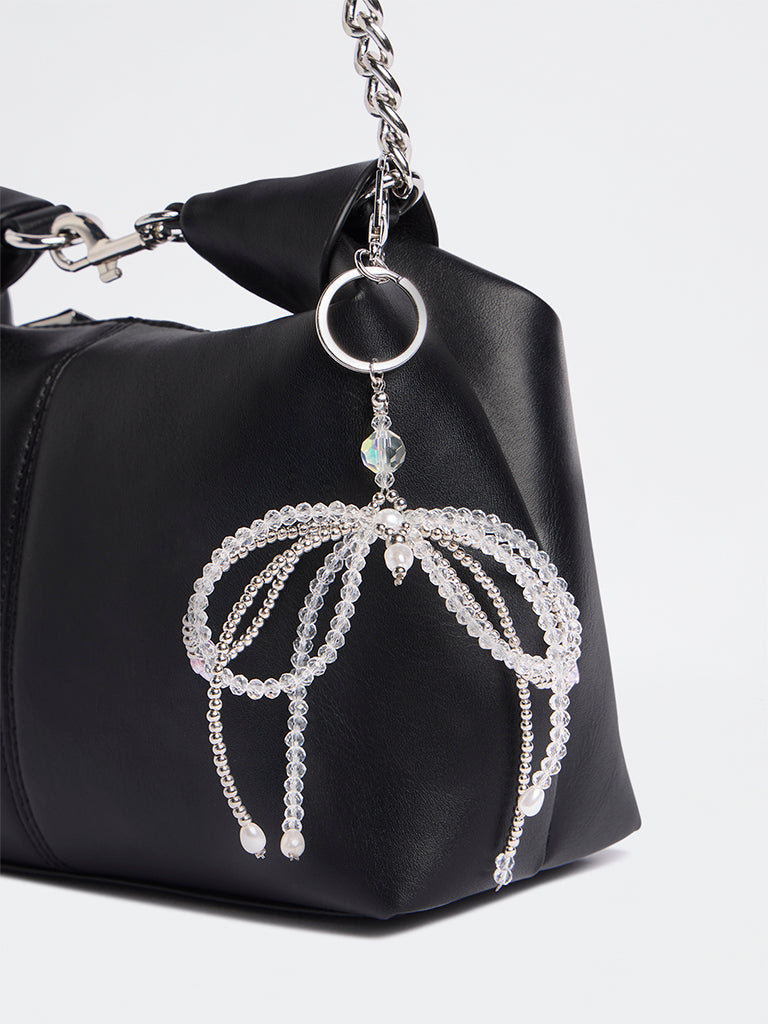 Westside Accessories Silver Beads and Bow Bag Charm