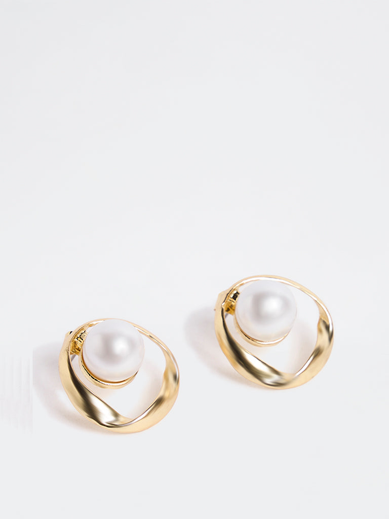 Westside Accessories Gold and White Pearlescent Stud Earrings