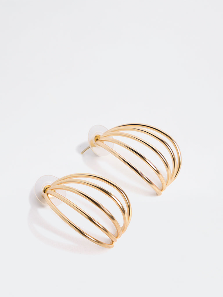Westside Accessories Gold Multi-Line Hoop Earrings