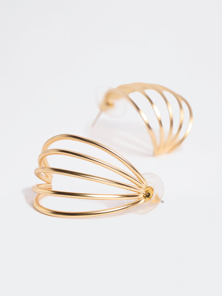 Westside Accessories Gold Multi-Line Hoop Earrings