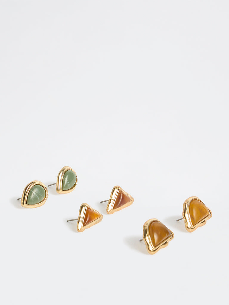 Westside Accessories Multicolour Resin Stud Earrings - Pack of 3
