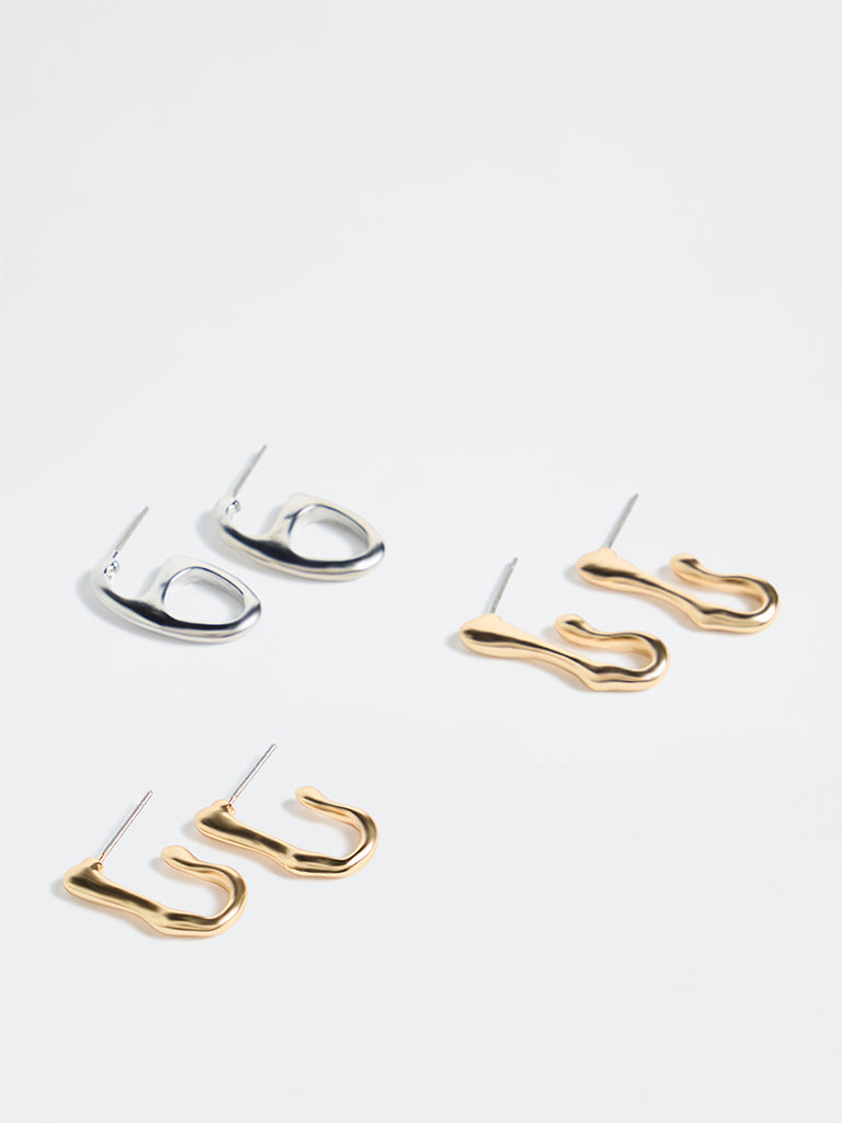 Westside Accessories Gold and Silver Multi-Shape Hoop Earrings - Pack of 3