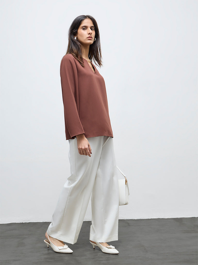 Wardrobe Brown Chain-Detail Blouse