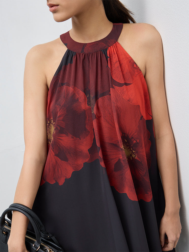 Wardrobe Black Floral Pattern A-Line Dress