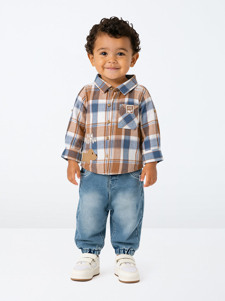HOP Baby Boys Blue Faded High-Rise Jeans