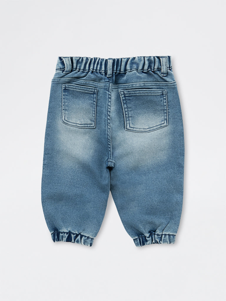HOP Baby Boys Blue Faded High-Rise Jeans