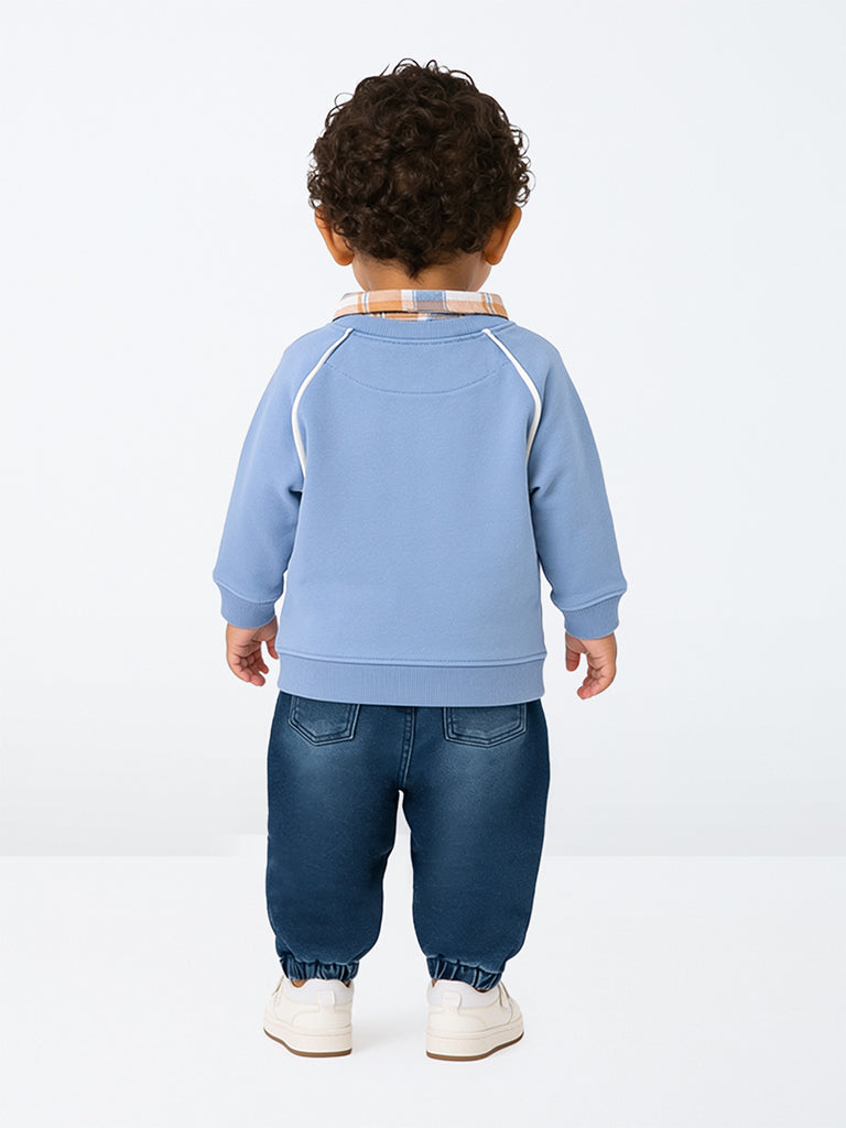 HOP Baby Boys Dark Blue Faded High-Rise Jeans