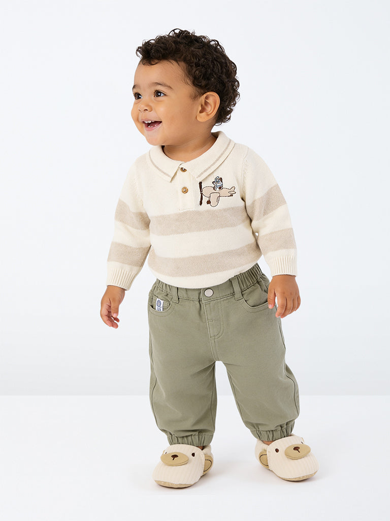 HOP Baby Boys Sage Green Mid-Rise Denim Joggers