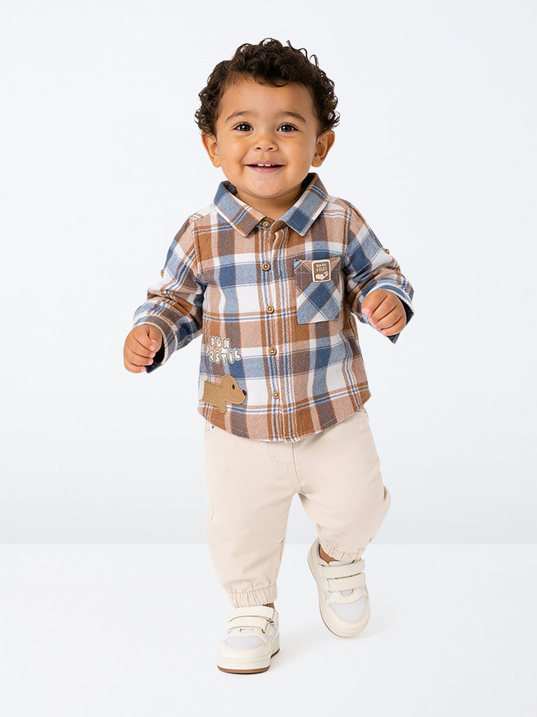 HOP Baby Boys Light Beige Mid-Rise Cotton-Blend Joggers