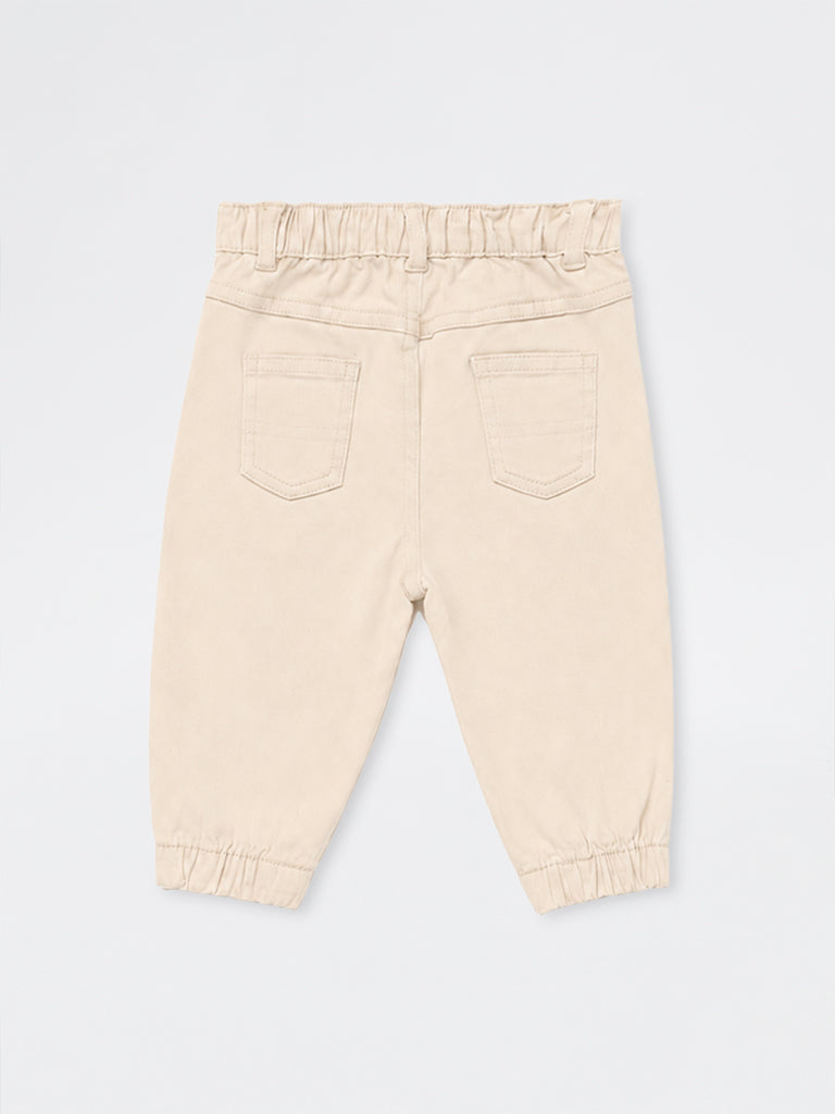 HOP Baby Boys Light Beige Mid-Rise Cotton-Blend Joggers