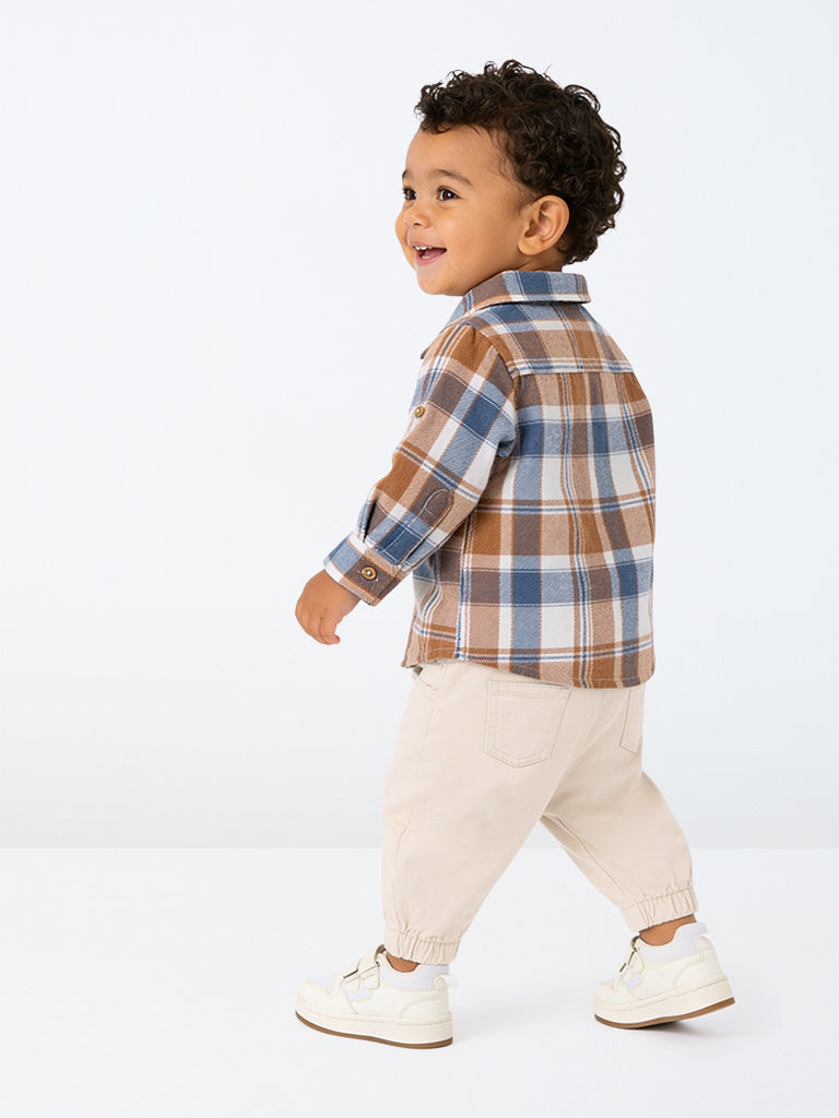 HOP Baby Boys Light Beige Mid-Rise Cotton-Blend Joggers