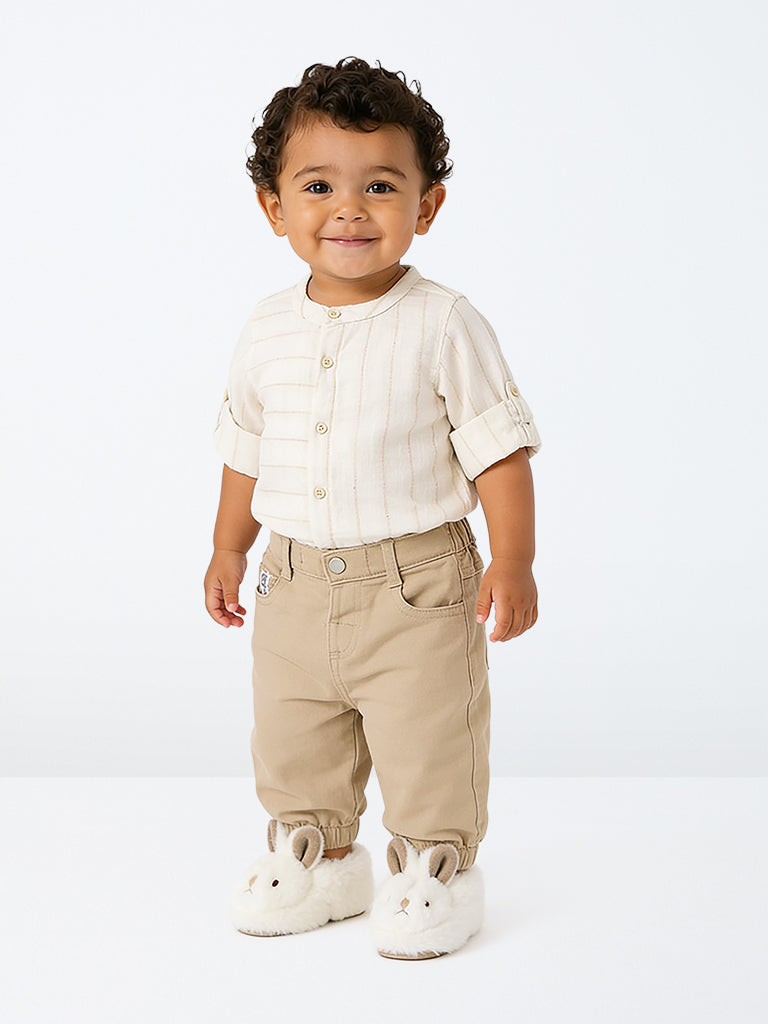 HOP Baby Boys Beige Mid-Rise Denim Joggers