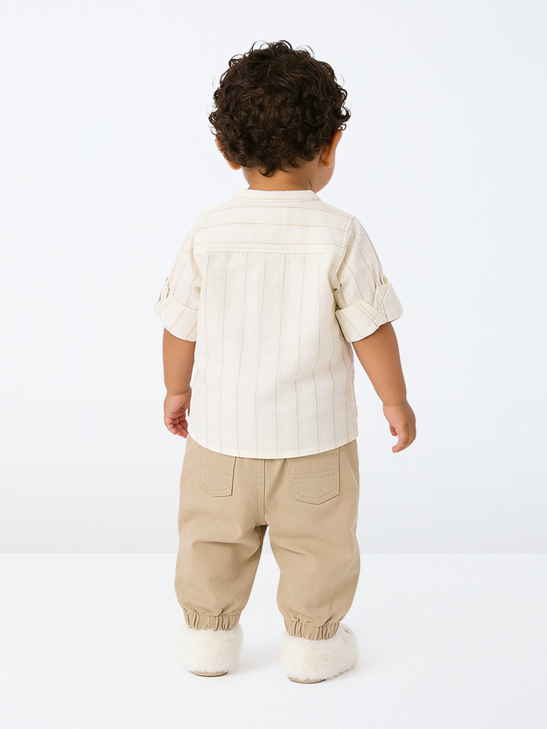 HOP Baby Boys Beige Mid-Rise Denim Joggers