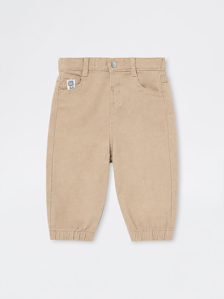 HOP Baby Boys Beige Mid-Rise Denim Joggers
