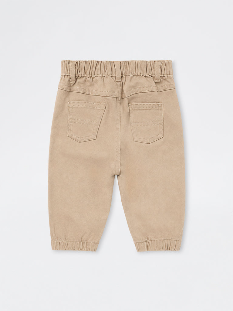 HOP Baby Boys Beige Mid-Rise Denim Joggers