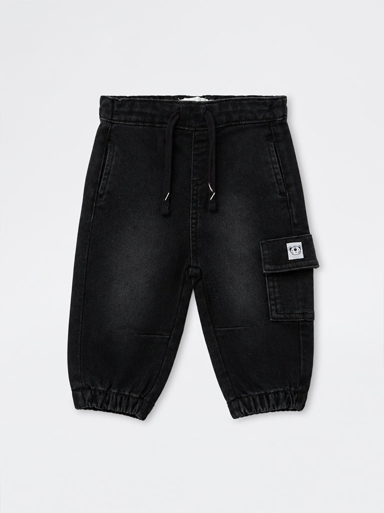 HOP Baby Boys Black Cotton-Blend Joggers