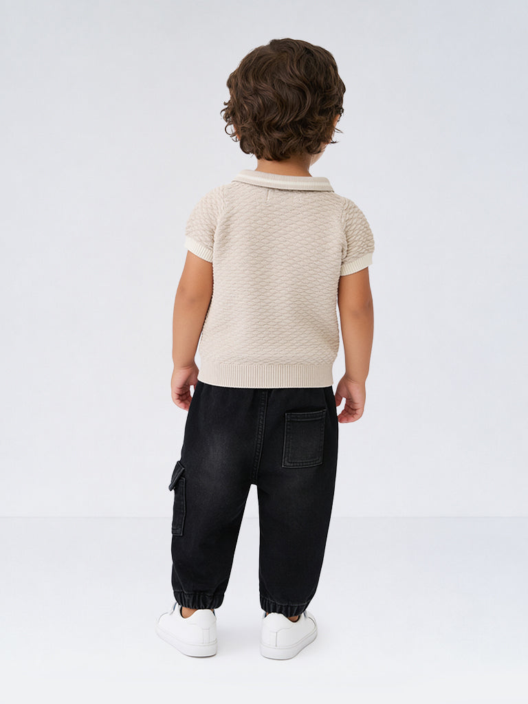HOP Baby Boys Black Cotton-Blend Joggers