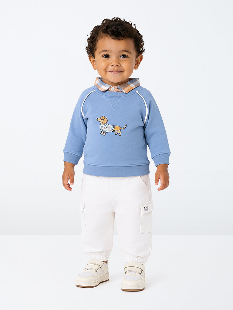 HOP Baby Boys White Mid-Rise Cotton-Blend Joggers