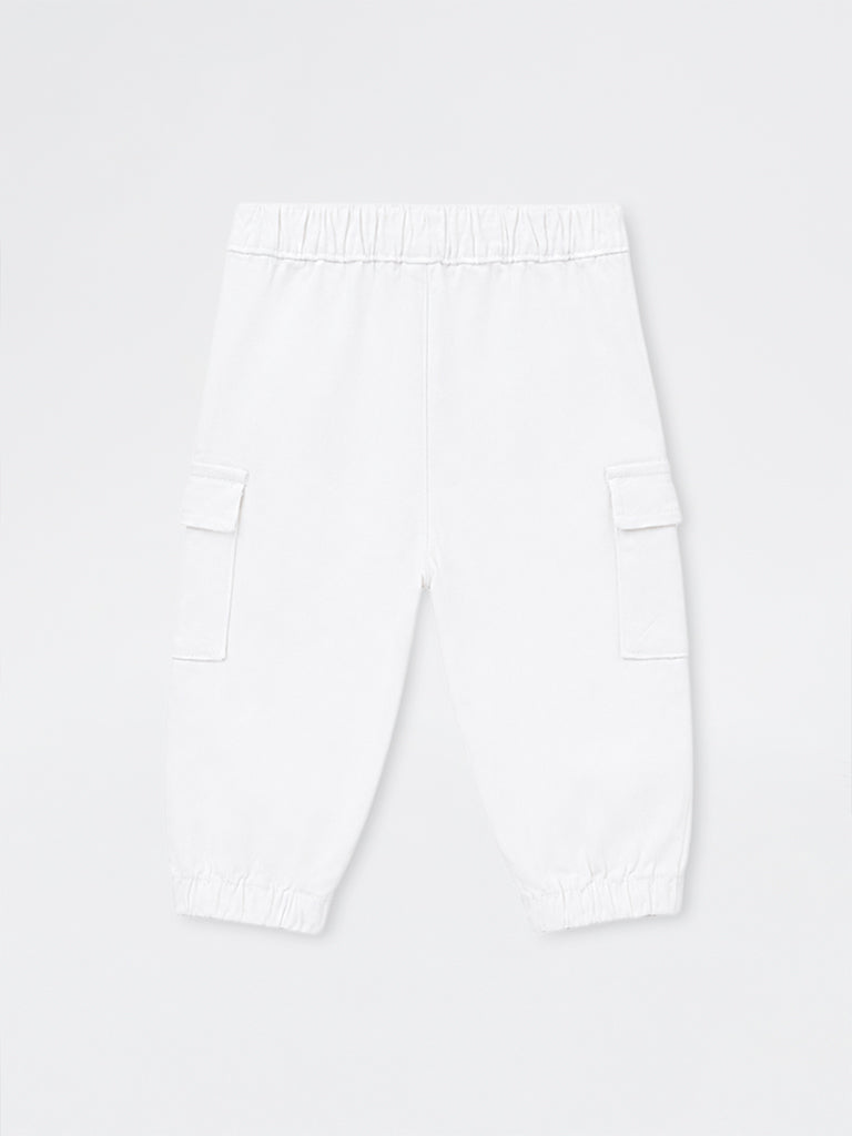 HOP Baby Boys White Mid-Rise Cotton-Blend Joggers