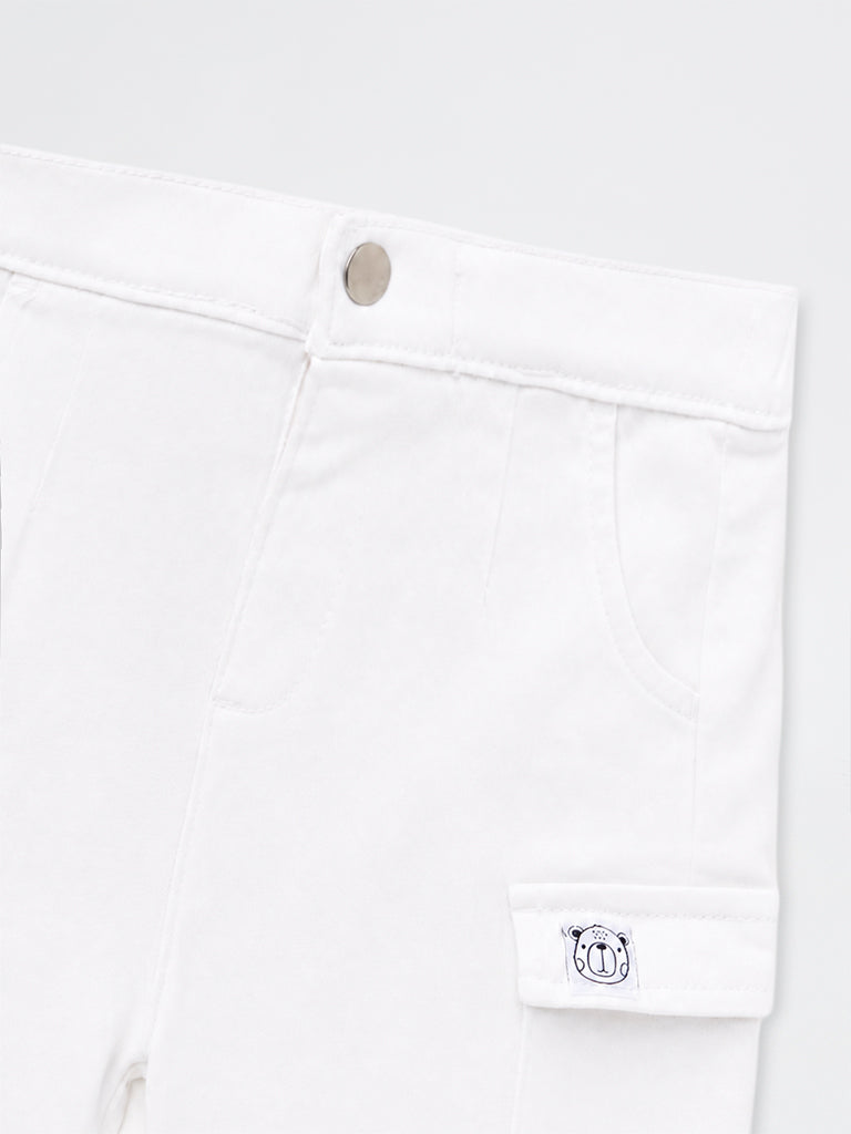 HOP Baby Boys White Mid-Rise Cotton-Blend Joggers