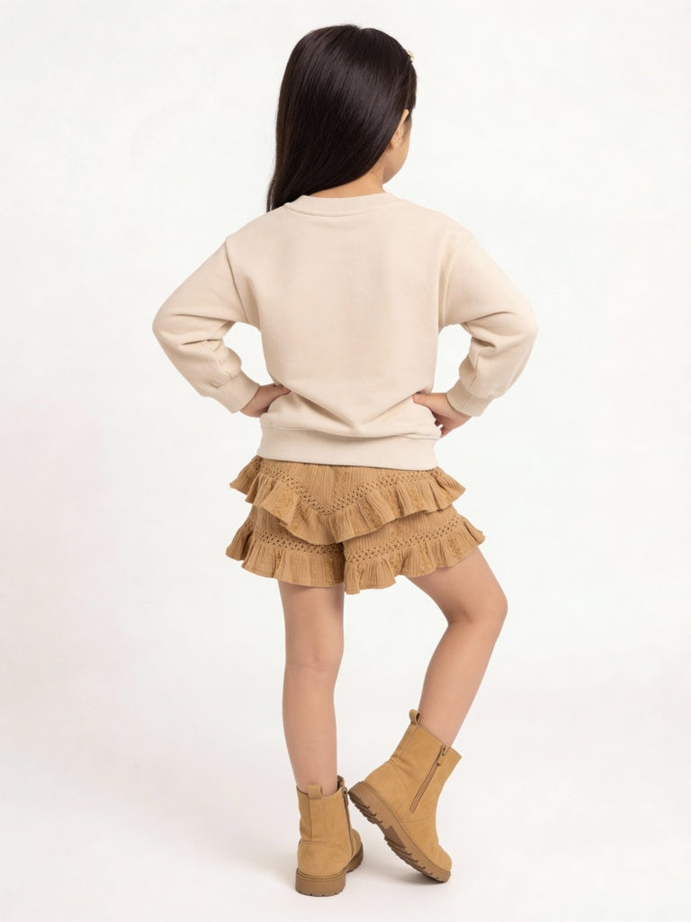 HOP Kids Girls Dusty Orange Crinkle-Textured Cotton-Blend Skirt