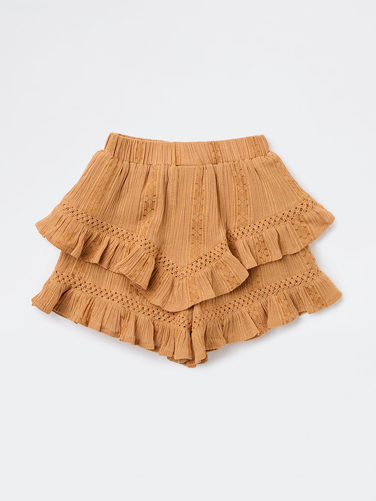 HOP Kids Girls Dusty Orange Crinkle-Textured Cotton-Blend Skirt