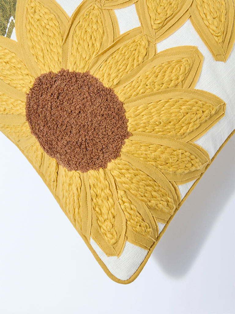 Westside Home Yellow Sunflower Embroidered Cushion Cover