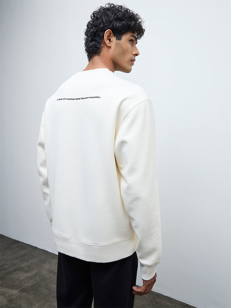 Nuoflexx Off-White Text-Printed Cotton-Blend Relaxed-Fit Sweatshirt