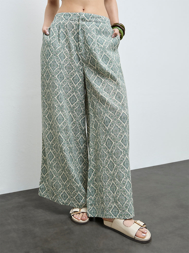 Bombay Paisley Sage Printed Cotton Palazzos