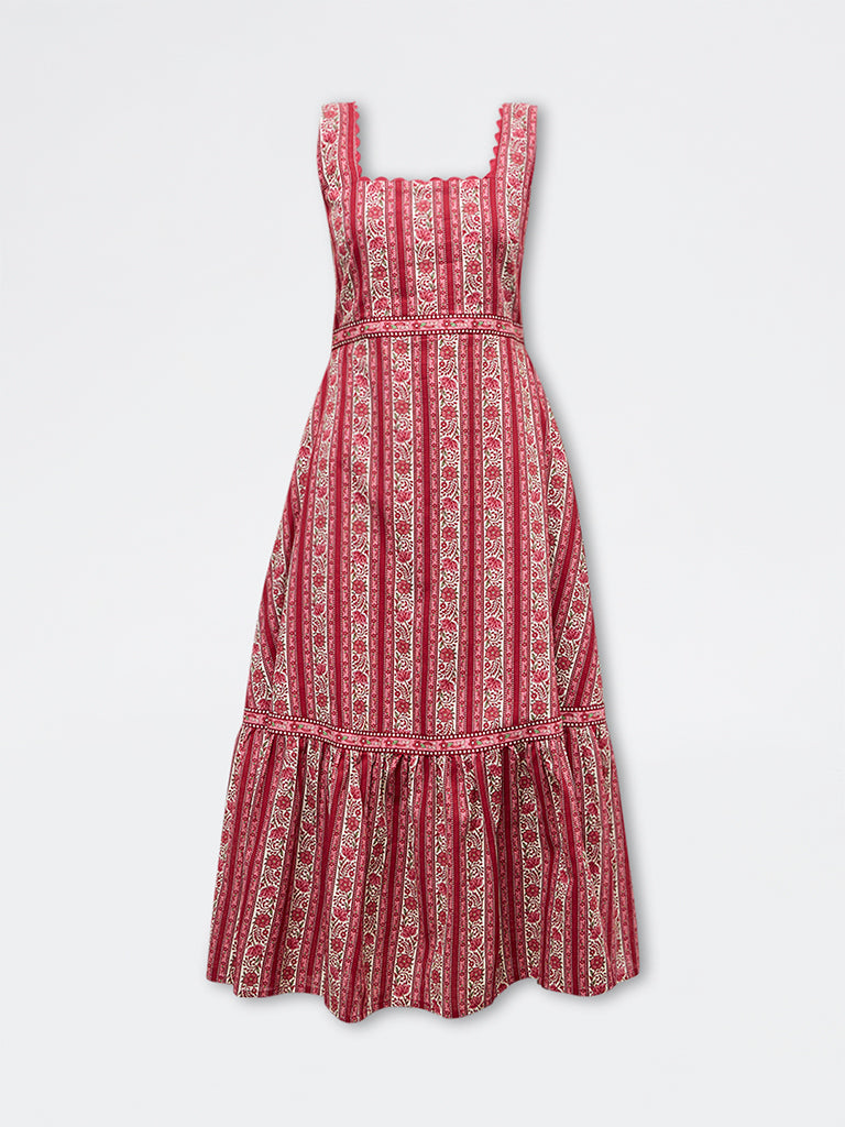 Bombay Paisley Red Floral Cotton Straight Dress