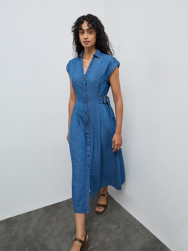 LOV Blue Denim Shirt Dress