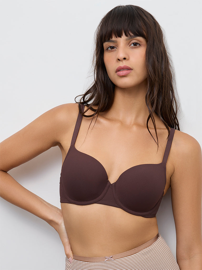 Wunderlove Dark Brown Ribbed Padded Bra