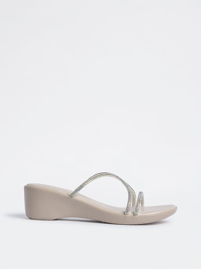 LUNA BLU Ivory Embellished Wedge Heel Sandals