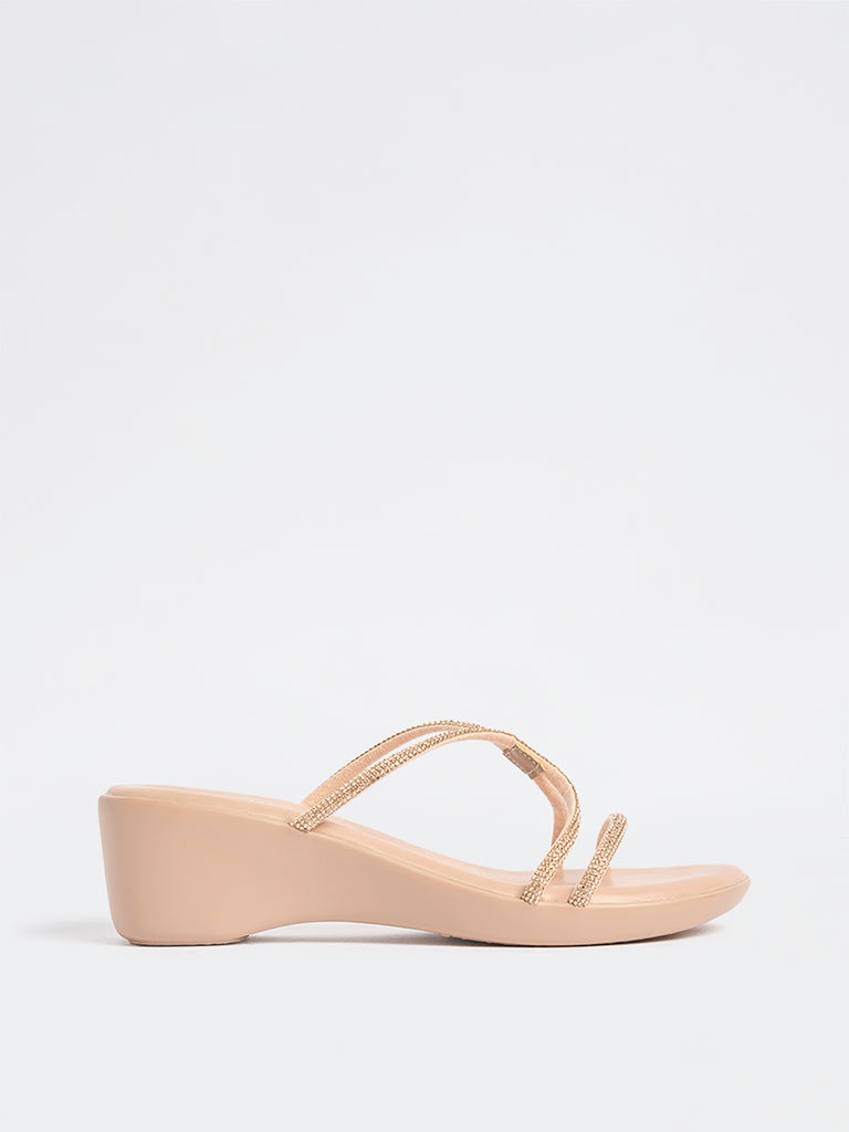 LUNA BLU Rose Gold Crystal-Detailed Wedge Sandals